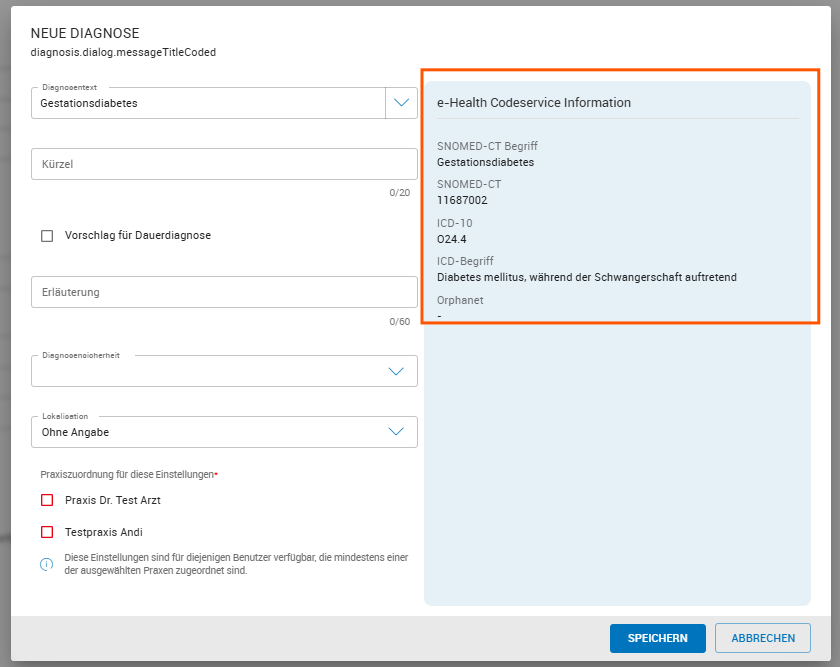 Eigene Diagnose mit Informationen aus e-Health Codierservice Eigene Diagnose mit Informationen aus e-Health Codierservice