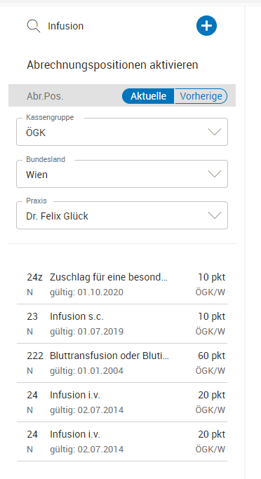 Suchergebnis Abrechnungspositionen suchen 