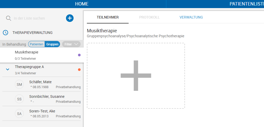 Patient einer Therapiegruppe hinzufügen