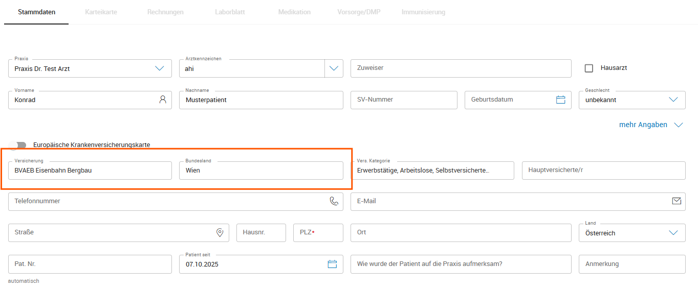Bundesland bei kleinen Kassen bei Patientenaufnahme