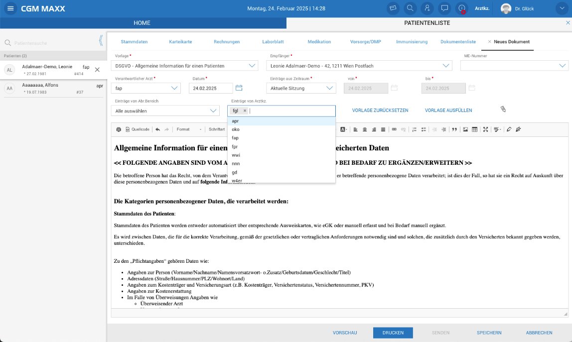 Dokumenteneditor in der Karteikarte