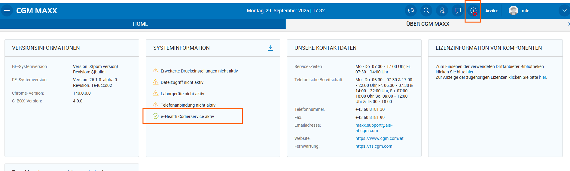 Status zur Erreichbarkeit Webservice für automatische Diagnosecodierung Status zur Erreichbarkeit Webservice für automatische Diagnosecodierung