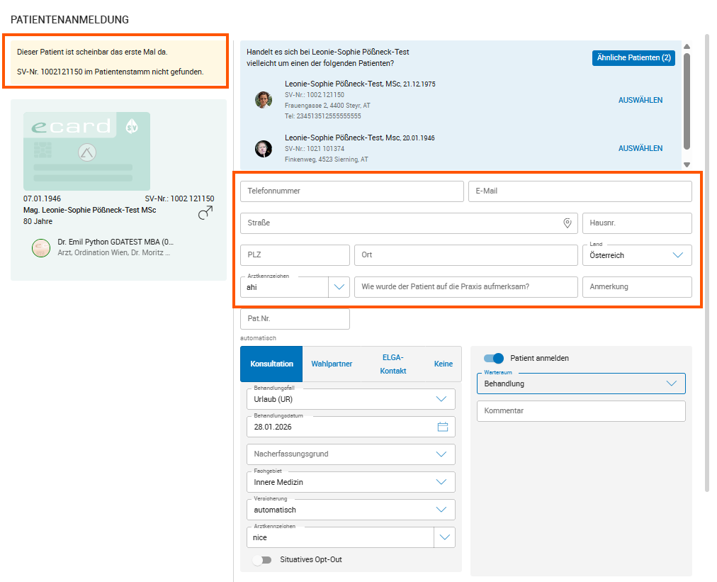 Neuen Patienten administrieren Neuen Patienten administrieren