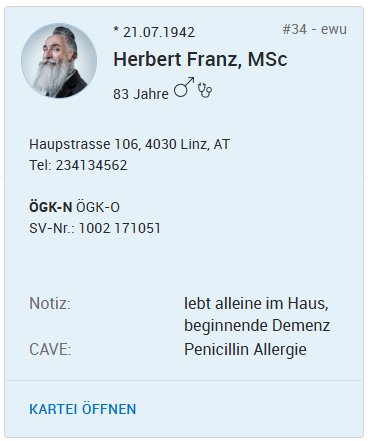 Kontextkarte in Patientenauswertung Kontextkarte in Patientenauswertung