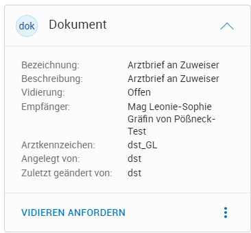 Vidieren anfordern in Kontextkarte dok Vidieren anfordern in Kontextkarte dok