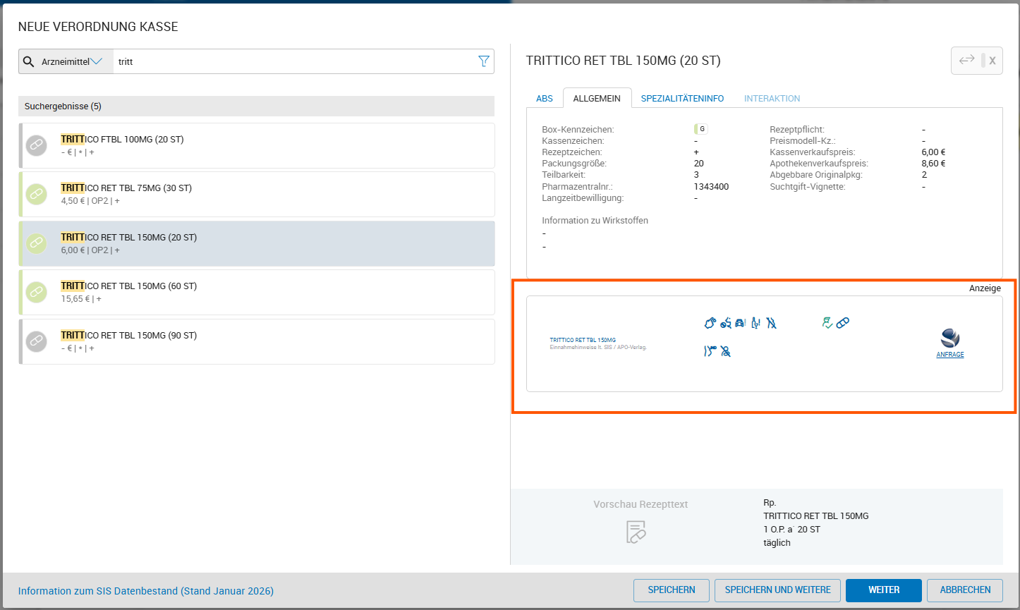 Verordnungsoverlay mit active:info Verordnungsoverlay mit active:info