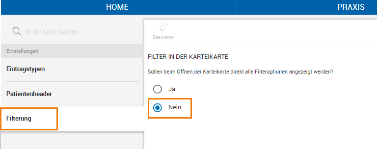 Filteroption festlegen Filteroption festlegen