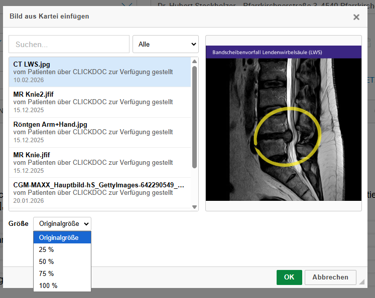 Overlay zur Auswahl des Bildes mit Vorschau