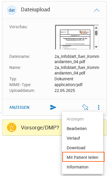 Dokumente mit Patienten teilen (CLICKDOC, Life-Akte) Dokumente mit Patienten teilen (CLICKDOC, Life-Akte)