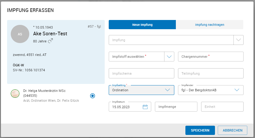 Neue Impfung anlegen