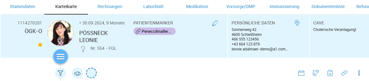 Patientenheader mit Patientenmarker