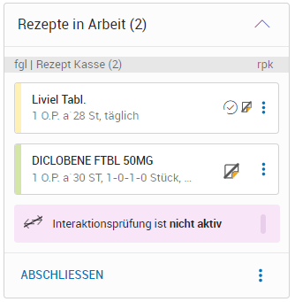 Kontextkarte für Rezepte in Arbeit