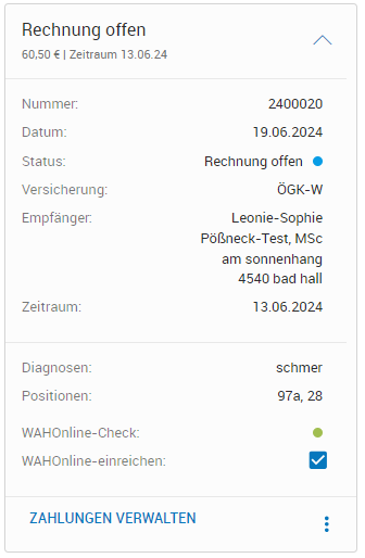 Zahlung in der Kontextkarte erfassen