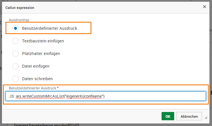 kundenspezifische Platzhalter für Karteikarteneinträge