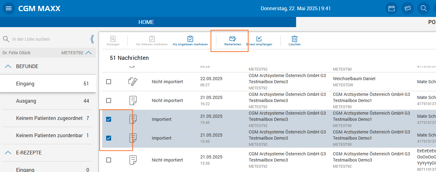 Postfach - Nachricht weiterleiten