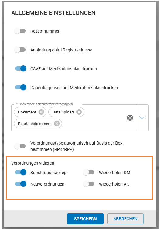 Einstellungen zu Vidierung von Verordnungen