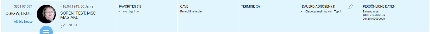 Patientenheader in der Karteikarte