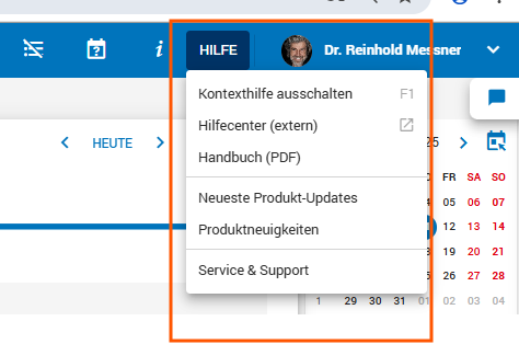 HIlfebereich in CLICKDOC