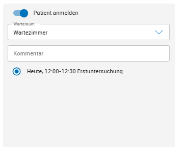 Patient nach Administration anmelden