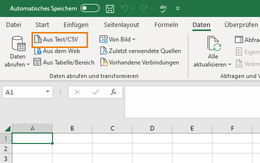 Datenimport in Excel Datenimport in Excel