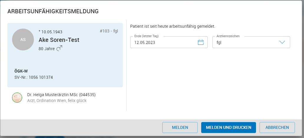 Gesundmeldung eintragen