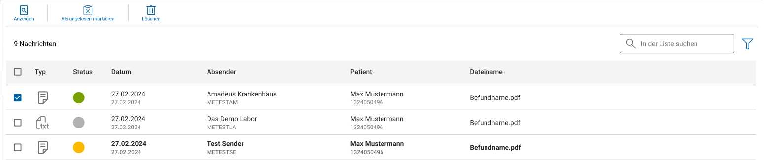 Ausgewählte Listeneinträge