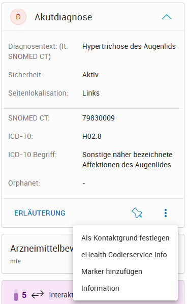 Kontextkarte Diagnose mit Funktionen