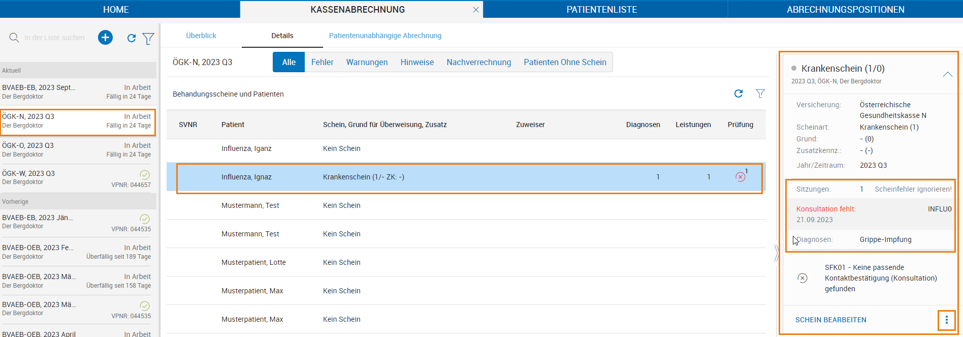 Kassenabrechnung kontrollieren