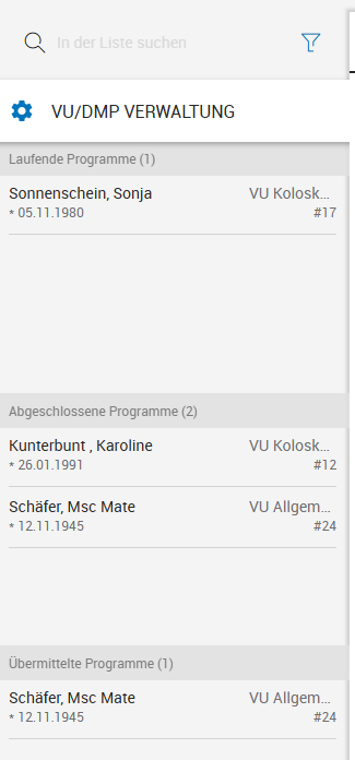 Auflistung der Programme in den Vorsorgen