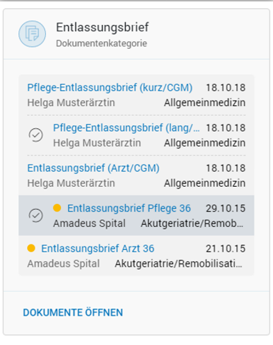 BEFUND-COCKPIT - Kontextbereich - Dokumentenkategorie