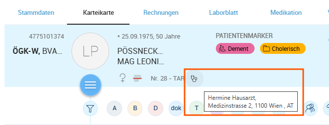 Anzeige Hausarzt im Patientenheader
