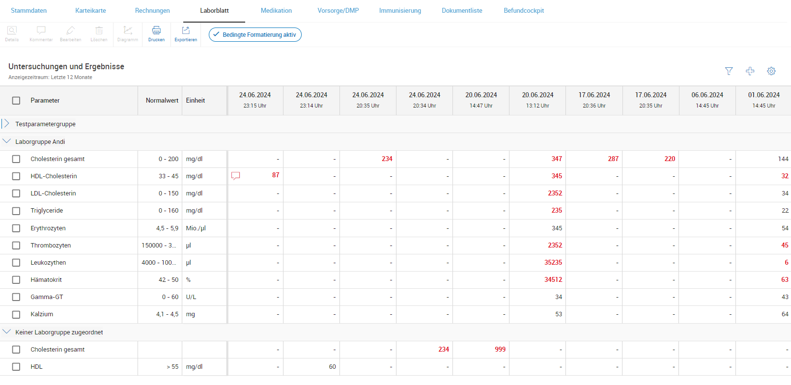 Laborblatt in der Karteikarte Laborblatt in der Karteikarte