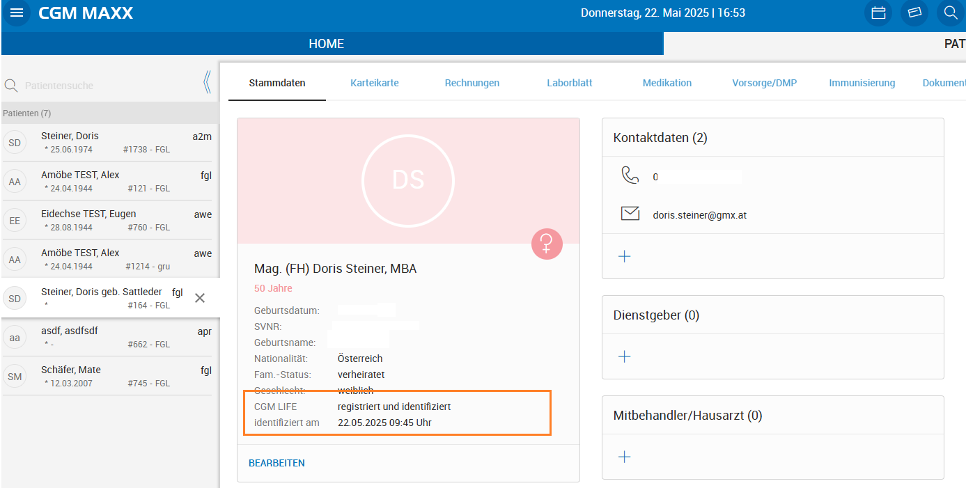 Erkennen von regisitrierten LIFE-Accounts zu Patienten