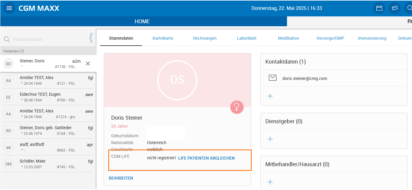 Zugeordneter LIFE-Account zu Patient
