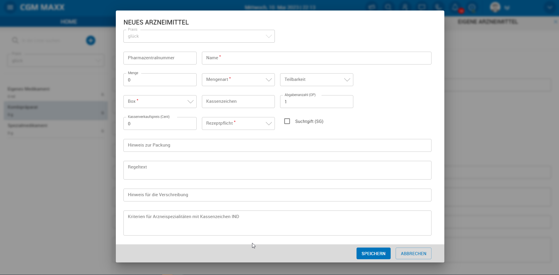 Neues Arzneimittel anlegen Neues Arzneimittel anlegen