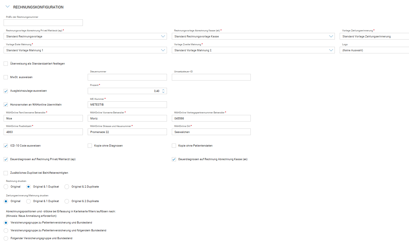 Rechnungskonfigurationen festlegen