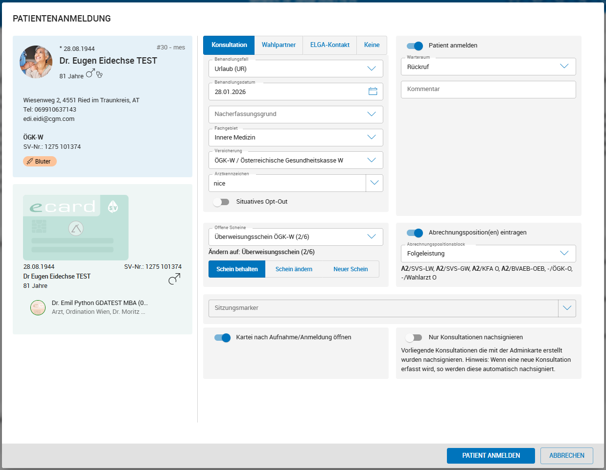 Patient administrieren