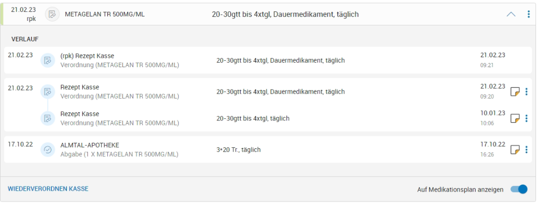 Verlauf der Medikation aufklappen Verlauf der Medikation aufklappen