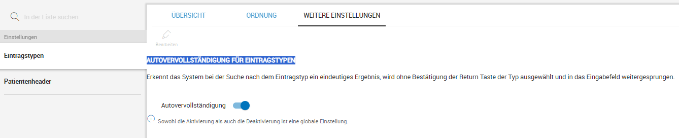 Autovervollständigung von KKE festlegen
