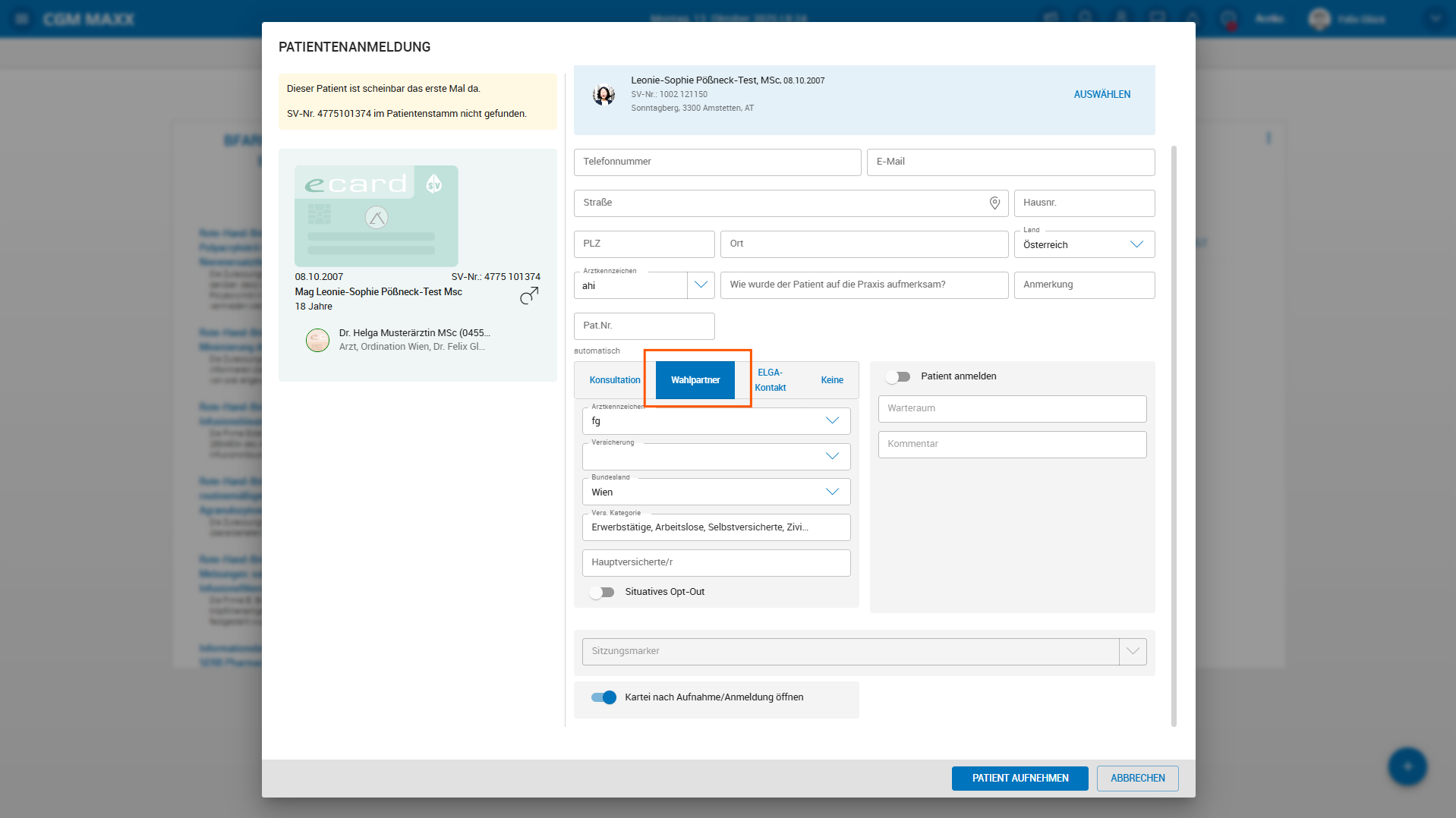 e-card Aufnahme für Wahlpartner e-card Aufnahme für Wahlpartner