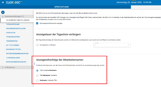 Beispiel Anzeigereihenfolge-Einstellungen Beispiel Anzeigereihenfolge-Einstellungen