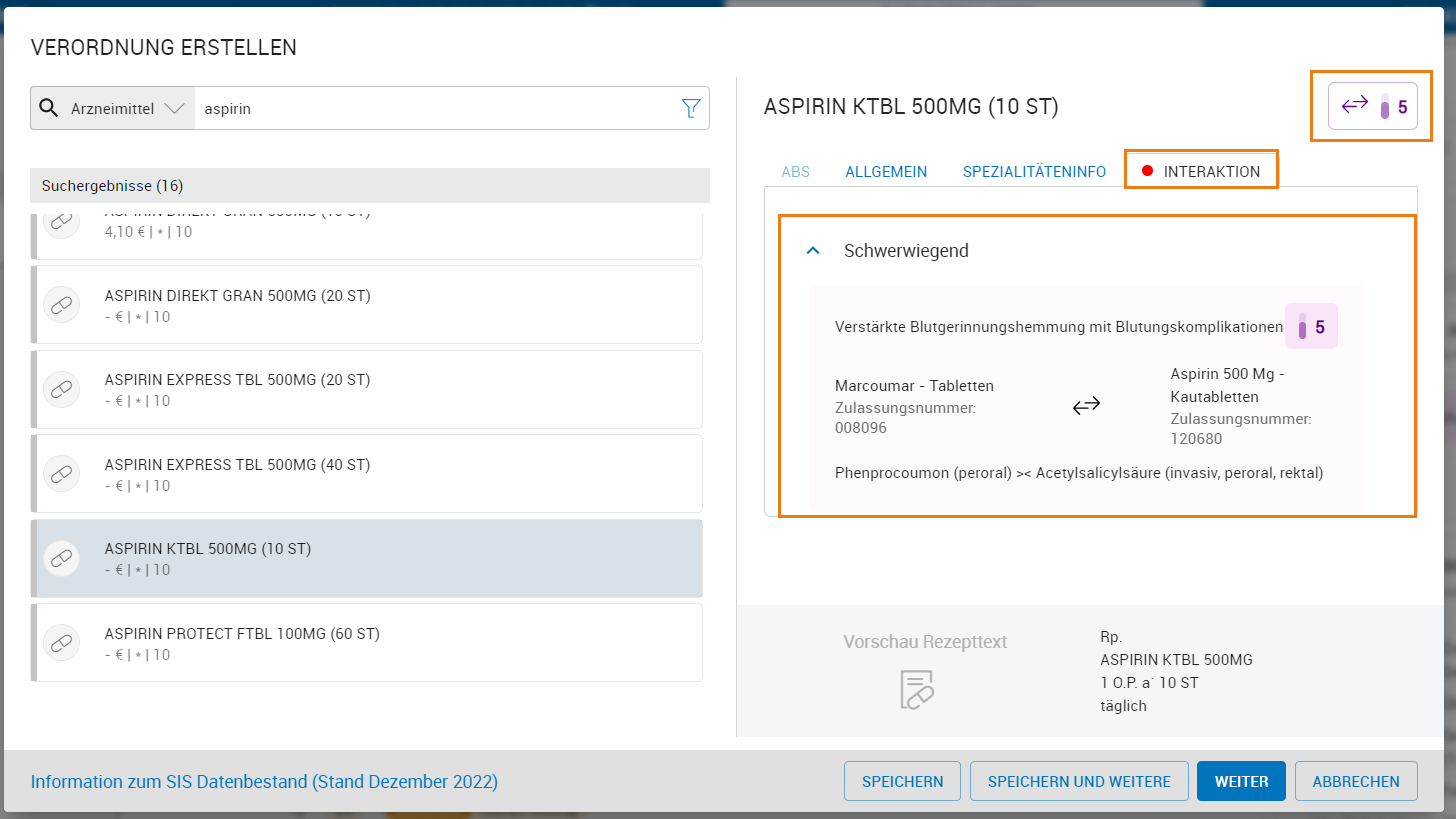 Interaktionen während des Rezeptierens anzeigen Interaktionen während des Rezeptierens anzeigen