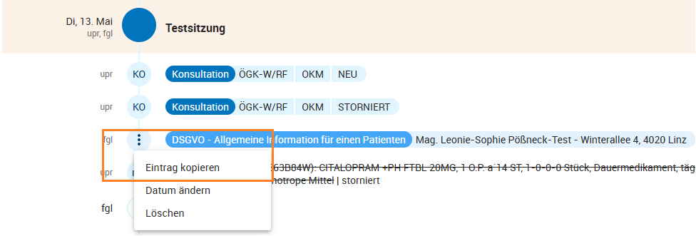 Kopieren von Dokumenten in Karteikarte