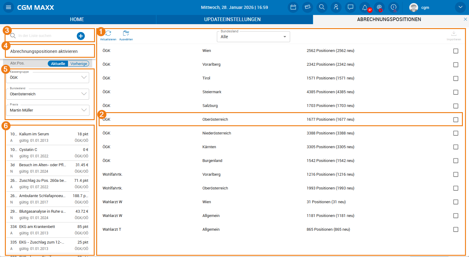 Abrechnungspositionen verwalten