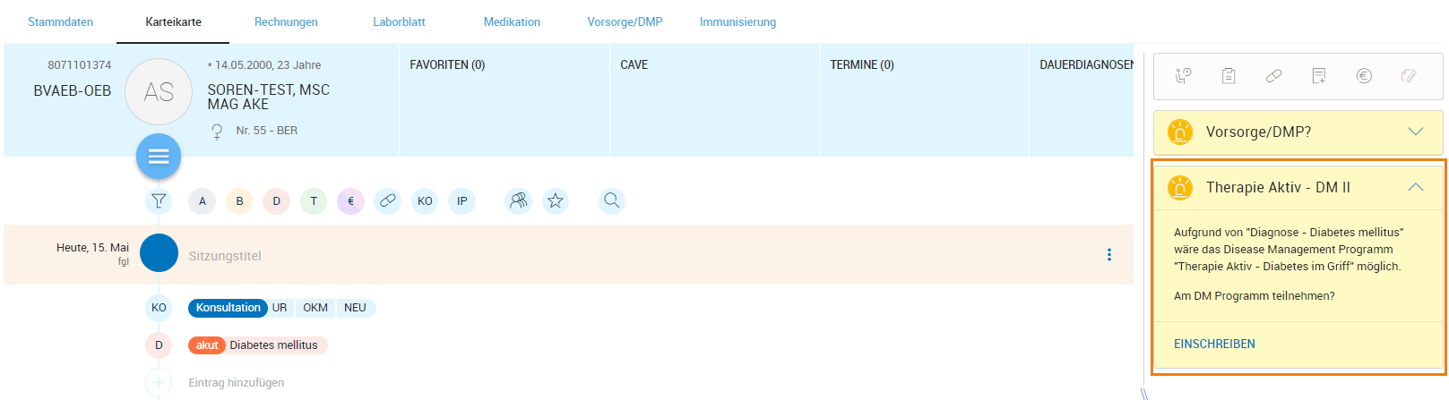 Kontextkarte für DMP Einschreibung
