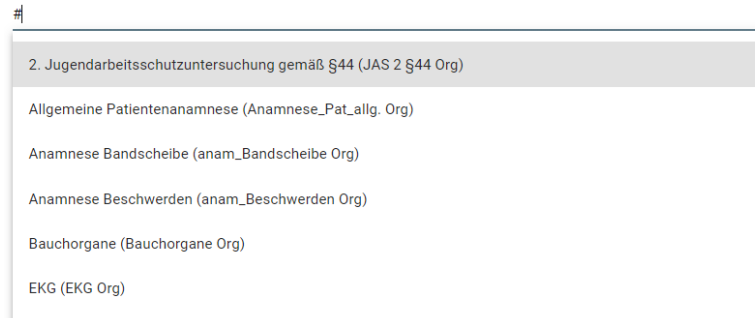 Textbaustein in der Karteikarte verwenden