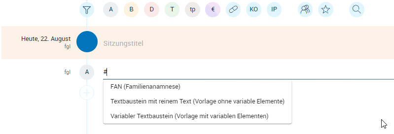 Textbaustein in der Karteikarte wählen