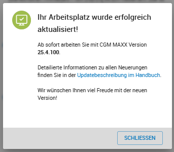 Informationsdialog nach Update mit Beispieltext
