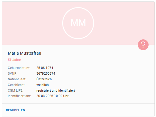 Patient mit zugeordnetem LIFE Konto