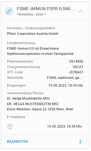 Detailinformationen im Kontextbereich der dokumentierten Impfung